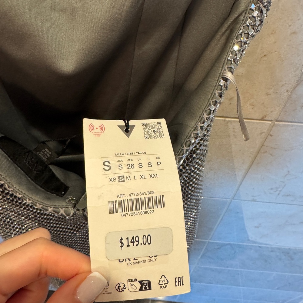 ZARA Metallic Silver Strapless Dress - Picture 7 of 11